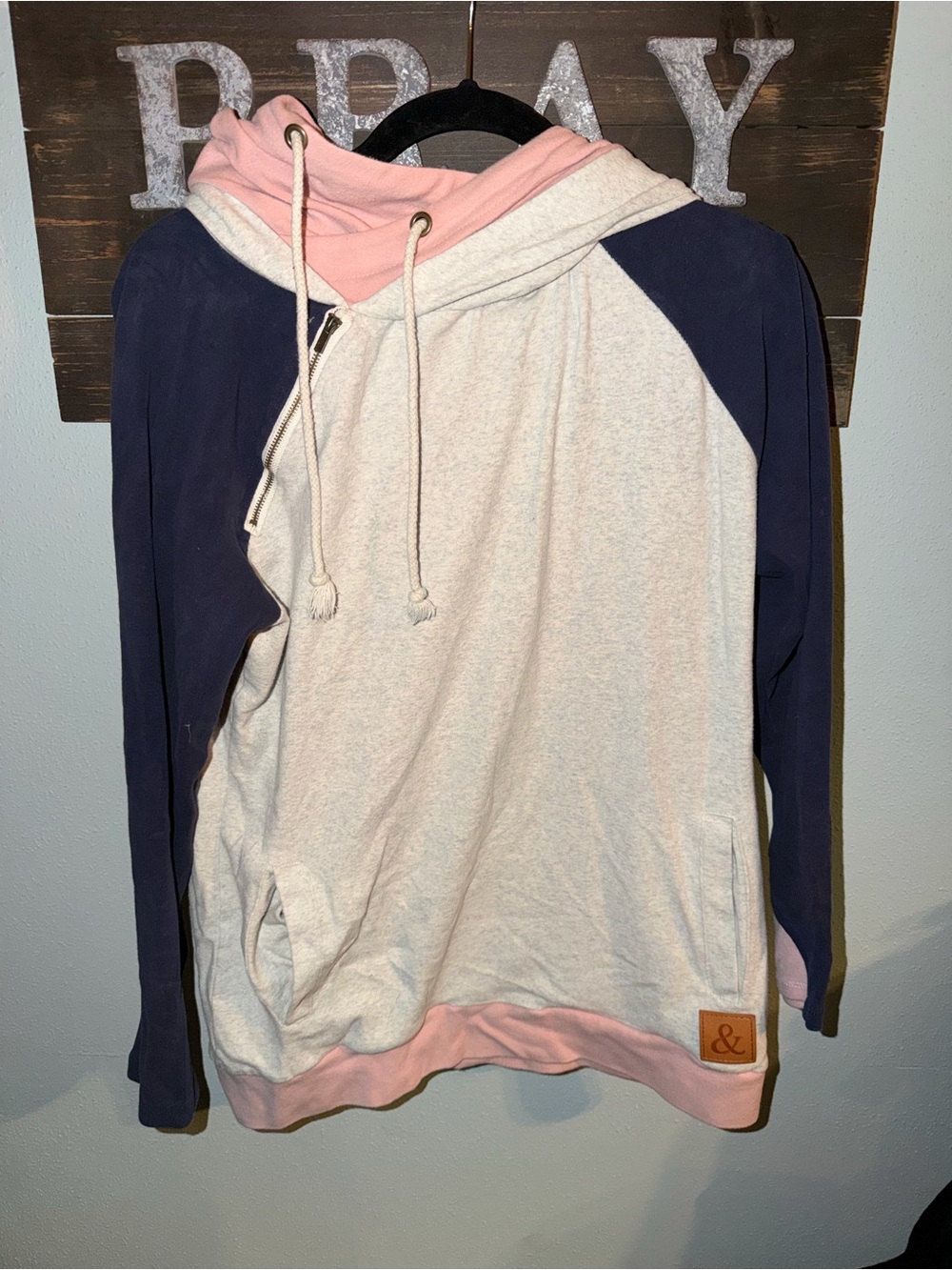 Cozy Colorblock Pullover Hoodie - Pink, Cream & Navy